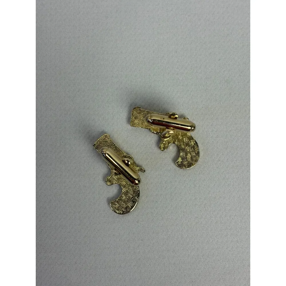 Vintage Gold Tone Revolver Pistol Cufflinks Men's Novelty Statement